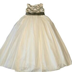Size 7 SWEET BEGINNINGS Cream Sage Formal Sleeveless Embroidered Dress